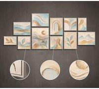 YS Ensemble de tableaux muraux peints à la main sur toile - Peinture acrylique abstraite en beige et bleu - Motifs naturels minimalistes - Décoration murale moderne pour salon, chambre à coucher - 200