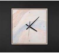 YS Horloge murale peinte à la main, 35 x 35 cm, abstraction fluide, rose, beige et bleu gris