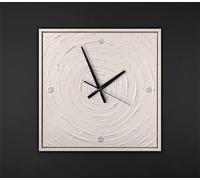 YS Horloge Murale Peinte à la Main 35x35 - Spirale crème & Blanc Minimaliste Art Gallery