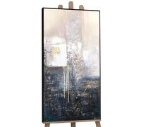 YS Tableau decoration murale salon art abstrait modern Fragment Décoration intérieure Peinture moderne dans des couleurs sombres avec des gouttes d'or avec cadre 160x80 cm