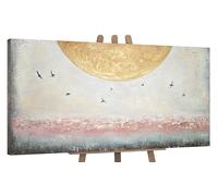 YS Tableau decoration murale salon Énergie du soleil Tableau peinte à la main paysage d'été couleurs claires avec de l'or Décoration intérieure 140x70 cm