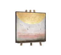 YS Tableau decoration murale salon Énergie solaire II Tableau peinte à la main paysage d'été couleurs claires avec de l'or Décoration intérieure avec cadre 100x100 cm