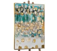 YS Tableau encadré Rythme de l'infini Art abstrait modern Surface texturée des couleurs vives et riches de turquoise et d'or Déco murale salon 180x120 cm