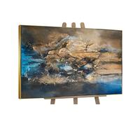 YS Tableau fait à la main dans un cadre Art abstrait modern Abstraction élégante Surface texturée tons bleus et dorés, tons bruns Déco murale 120x80 cm