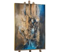 YS Tableau fait à la main dans un cadre Art abstrait modern Abstraction élégante Surface texturée tons bleus et dorés, tons bruns Déco murale 140x100 cm