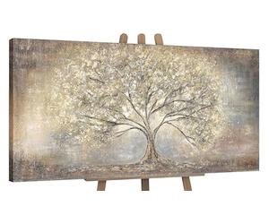 YS Tableau peinte à la main Arbre d'or Peinture abstraite sur toile en couleur or clair Paysage abstrait Décoration intérieure 140x70 cm