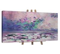 YS Tableau peinte à la main Côte d'azur Art abstrait modern Surface texturée Motif de la mer en été dans des couleurs claires Déco murale salon 200x100 cm