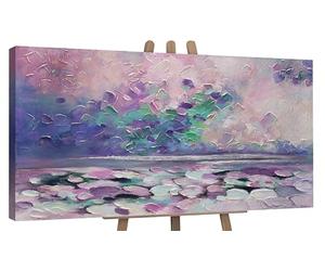 YS Tableau peinte à la main Côte d'azur Art abstrait modern Surface texturée Motif de la mer en été dans des couleurs claires Déco murale salon 200x100 cm
