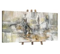 YS Tableau peinte à la main figures Défilé de mode Toile abstraite moderne féminines abstraites niveaux de gris Décoration intérieure 160x80 cm