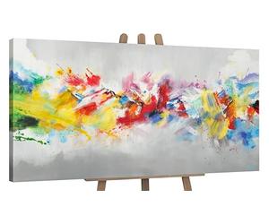 YS Tableau peinte à la main Une vie colorée Grandes taches lumineuses sur fond blanc en style aquarelle Décoration intérieure 120x60 cm