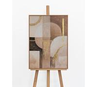 YS Tableau sur toile géométrique | Peinture abstraite Art Déco | Cercles Beige Taupe Or | 50 x 70 cm Encadré | Chambre à coucher, salon, décor de luxe