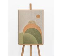 YS Tableau sur toile géométrique | Terre cuite vert olive Peinture abstraite | Arcs de soleil du Mid-Century | 50 x 70 cm Encadré | Salon Chambre à coucher Décoration bohème