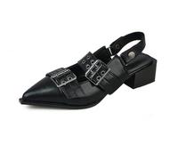YS-time Escarpins en métal punk double boucle vintage bout pointu pour femme, noir/blanc, 38.5 EU