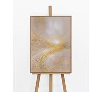 YS Toile murale abstraite lumière dorée divine | Peintures spirituelles de l'aube | Gris doré éthérique | 50 x 70 cm Encadré | Chambre à coucher, salon, Décor spirituel