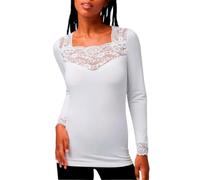 Ysabel Mora T-Shirt Thermique en Dentelle à Manches Longues Ivoire