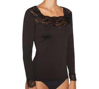 Ysabel Mora T-Shirt Thermique Noir en Dentelle à Manches Longues