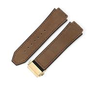 YSABVCP Bracelet de Montre en Cuir véritable givré, Boucle en Acier Or Rose, adapté Fit for Fit for HUBLOT Hommes Femmes, sous-Peau en Silicone étanche, Poignet de 19mm(Coffee-Golden-Z2)