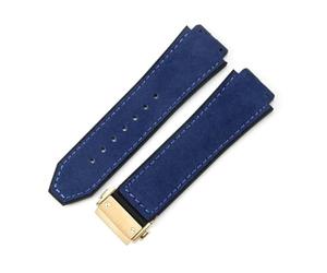 YSABVCP Bracelet de Montre en Cuir véritable givré, Boucle en Acier Or Rose, adapté Fit for Fit for HUBLOT Hommes Femmes, sous-Peau en Silicone étanche, Poignet de 19mm(Sky Blue-Golden-Z2)