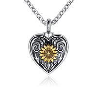 YSAHan Collier urne funéraire en forme de cœur et tournesol pour cendres avec inscription « You Are My Sunshine » - Cadeau souvenir - Tournesol doré