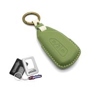 Ysbxitu Coque de e voiture compatible avec VW Golf 8 MK8 ID.3 ID.4 ID.5, pour Skoda Octavia A8 Enyaq, Seat Leon 3 boutons (seulement Keyless Go) - En cuir avec porte-clés - Vert