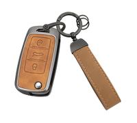 Ysbxitu Coque de clé de voiture intelligente - Décoration de voiture compatible avec VW Golf 4/5/6 Polo Tiguan EOS MK6 Skoda yeti Fabia citigo Seat Ibiza Leon - Télécommande - Idée cadeau B - Marron