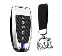 Ysbxitu Coque de clé en métal et silicone pour clé de voiture Ford Edge Mustang S-Max Explorer Fusion 2019, design fibre de carbone, 5 boutonsA, argent