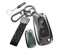 Ysbxitu Étui e voiture Keyless go Protection pour e voiture compatible avec Ford Fiesta Focus Transit Kuga Mondeo Mk4 Mk8 Mk3 Custom Porte-clés de voiture en argent - A vert
