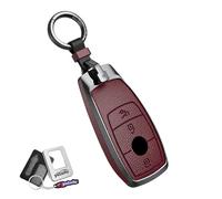 Ysbxitu Étui de clé intelligent avec porte-clés en cuir - Idée cadeau - Convient pour Mercedes Benz A B C E G S SL LS AMG W205 W213 W177 - Anti-rayures - Rouge