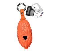 Ysbxitu Étui de clé intelligente avec porte-clés en cuir - Convient pour Lamborghini Urus Huracán Revuelto Gallardo Aventador Daniel 2019-2025 - Anti-rayures - Accessoires orange