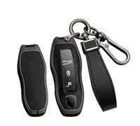 Ysbxitu Étui de protection en cuir avec porte-clés compatible avec Porsche Cayenne Panamera 911 971 9YA Macan Boxster Taycan Carrera Keyless Go - Boîte à clés pour clé télécommande B - Noir