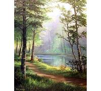 YSCOLOR Diamond Painting 5D Diamant Rond Peinture Point De Croix Paysage Forestier Complet Rond Broderie Arbre Motif Strass Mosaïque Arts Photo 30X40Cm