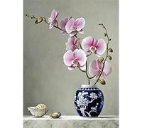 YSCOLOR Diamond Painting 5D Diy Diamant Peinture Kits Moderne Zen Art Orchidée Diy Diamant Mosaïque Plein Forage Fleur Décor À La Maison Vase Perle Broderie Plein Diamant Rond 30x40cm