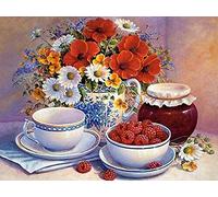 YSCOLOR Diamond Painting Broderie De Diamants Rond Table De Salle À Manger Still Life Fruit Et Vase DIY 5D Décoration Photos Photo par Numéros Mosaïque Photos 30X40Cm