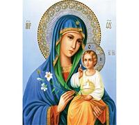 YSCOLOR Diamond Painting Diamant Broderie Icône DIY 5D Rond Complet Marie Et Jésus Aiguille Cadeau Strass Collé Complet Rond Diamant Peinture Religion 30X40Cm