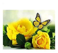 YSCOLOR Diamond Painting Kit De Diamant Peinture Pour Adultes Et Enfants, Fleur Jaune, Papillon, Bricolage 5D, Kit Complet De Perceuse, Strass, Broderie, Artisanat D'Art Z620 30x40cm