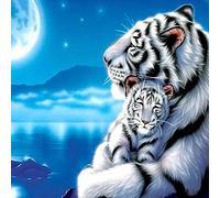 YSCOLOR Diamond Painting Mode Blanc Tigre Diamant Peinture 3D DIY Rond Blanc Tigre Bébé Photo par Numéros sur Toile Décorations De Noël pour La Maison 30X30Cm