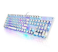 YSCP Clavier de Jeu mécanique de Style Machine à écrire rétroéclairé RVB Filaire avec Interrupteur Bleu, Touches Rondes rétro 104 Touches (R-Blanc)