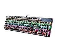 YSCP Clavier de jeu mécanique style machine à écrire rétroéclairé arc-en-ciel filaire avec interrupteur bleu, touches rondes rétro 104 touches (L-noir)