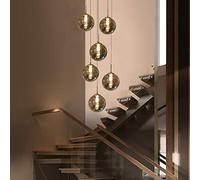 YSDS-JZ Luminaire Suspension Boule Verre Boule Suspendu Lampes Escalier Suspendues Lustre Réglable En Hauteur Lampe D'escalier Longue En Verre Simple Moderne Minimaliste Lumière,Gris,6 heads