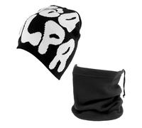 YSDYY 1 bonnet en laine, 1 écharpe, bonnet chaud et froid, coupe-vent, bonnet tricoté monogramme, bonnet d'hiver pour homme et femme, accessoires Y2k, bonnet (noir et blanc), Noir/blanc, taille unique
