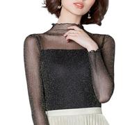 YSDYY 1 Chemise Inférieure en Maille Noire, Hauts en Maille pour Femmes, Hauts À Paillettes pour Femmes, Hauts en Maille À Paillettes pour Femmes, Hauts en Maille Transparente pour Femmes
