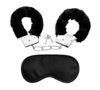 YSDYY 1 menottes de police en peluche noire avec 2 clés, 1 bandeau pour les yeux, accessoires de bondage sexuels, accessoires de bijoux en métal, adaptés pour les fêtes, jeux de rôle, jeux de bondage