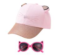 YSDYY 1 Morceau De Chapeau Pour Enfants Et 1 Morceau De Lunettes De Soleil, Casquette De Baseball De Chats, Casquette De Baseball Rose, Lunettes De Soleil De Protection Solaire, Écran Solaire.