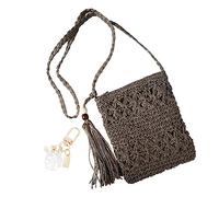 YSDYY 1 sac à bandoulière simple en paille pour femme, sac à bandoulière All Summer Beach, sac de loisirs à gland, 1 breloque accessoire en coquillage (marron foncé)