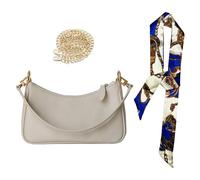 YSDYY 1 Sac Blanc Et 1 Écharpe Décorative, Sac D'Épaule Simple Et Polyvalent, Sac De Déplacement En Cuir Pu, Collecteur Rétro.