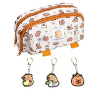 YSDYY 1 trousse à crayons Capybara, 3 pendentifs Capybara, trousse à crayons multi-couches à fermeture éclair, sac de papeterie personnalisé, trousse à crayons mignonne, sac de rangement pour