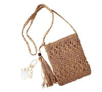 YSDYY 1 x sac à bandoulière à une épaule en paille pour femme, sac à bandoulière de plage pour tout l'été, sac de loisirs à gland, 1 x breloque accessoire en coquillage (marron clair)