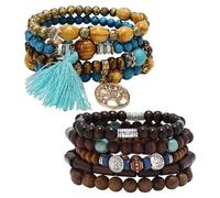 YSDYY 2 Ensembles De Bracelets De Perles en Bois, Bracelets À Corde Extensible, Bracelet Rétro, Style Bijou À Style Boho.