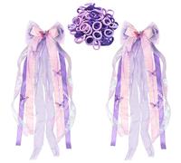 YSDYY 2 Pièces Rubanbogène Et 100 Anneaux De Cheveux Violets, Accessoires De Cheveux De Filles, Cheveux en Queue De Cheval Élastique, Décorations De Coiffure.