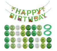 YSDYY 30 Pièces Ballons De Motif De Dinosaures, 1 Bannière De Joyeux Anniversaire Et 2 Rôles De Rubans, Ballons Créatifs Mignons, Décorations De Fête d'anniversaire.